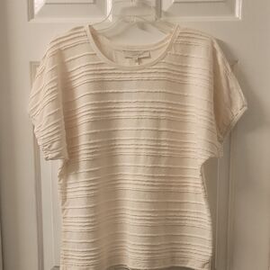 LOFT Ivory Textured Short Sleeve Top